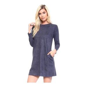 Joh Faux Suede Aurora Dress Long Sleeves Straight Cut Flattering Fit Grey‎ M